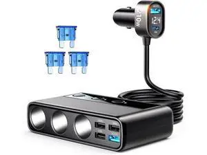 9-in-1 Cigarette Lighter Splitter, 210W Cigarette Lighter Adapter with PD/QC 3.0 * 2 Charging (3.3 ft. Cable), 12V/24V Individually Switched DC Cigarette Lighter Port Car Charger for All Automotive De 9-in-1 Cigarette Lighter Splitter, 210W Cigarette Lighter Adapter with PD/QC 3.0 * 2 Charging (3.3 ft. Cable), 12V/24V Individually Switched DC Cigarette Lighter Port Car Charger for All Automotive De