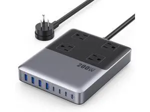 12-in-1 Charging Station USB-C Power Panel with 5-foot Power Cord and Plug, 200W GaN IV USB-C Charger Block, 4 AC Power Outlets, 4 USB-A, 4 USB-C Compatible with MacBook, iPhone 16/15/14, Office, Home 12-in-1 Charging Station USB-C Power Panel with 5-foot Power Cord and Plug, 200W GaN IV USB-C Charger Block, 4 AC Power Outlets, 4 USB-A, 4 USB-C Compatible with MacBook, iPhone 16/15/14, Office, Home