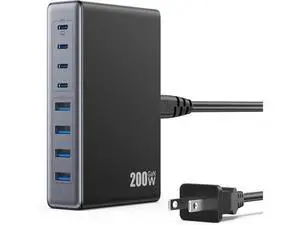 200W USB-C Charger Block, GaN IV Charging Station with 8 Ports, QC 4.0 Fast Charging Station Hub + PD 65W USB-C Laptop Charger Adapter Compatible with MacBook Air/Pro, Dell, iPhone 16/15, iPad, Steam 200W USB-C Charger Block, GaN IV Charging Station with 8 Ports, QC 4.0 Fast Charging Station Hub + PD 65W USB-C Laptop Charger Adapter Compatible with MacBook Air/Pro, Dell, iPhone 16/15, iPad, Steam