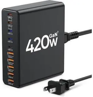 420W USB-C Charger Block, 10-Port Charging Station GaN Fast Charging C-Type and USB-A Wall Charger Adapter, Compatible with MacBook Pro/Air, iPhone, iPad, Dell XPS, Samsung Galaxy (Black) 420W USB-C Charger Block, 10-Port Charging Station GaN Fast Charging C-Type and USB-A Wall Charger Adapter, Compatible with MacBook Pro/Air, iPhone, iPad, Dell XPS, Samsung Galaxy (Black)