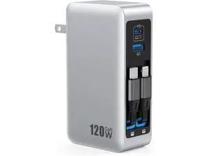120W USB C Charger Block with 2 Built-in Retractable Cables, 4-in-1 GaN IV Foldable Plug Wall Charger Rapid Charging Station, PD 65W Laptop Adapter for Macbook/iPad, iPhone 16/15/14, Galaxy S24, Andro 120W USB C Charger Block with 2 Built-in Retractable Cables, 4-in-1 GaN IV Foldable Plug Wall Charger Rapid Charging Station, PD 65W Laptop Adapter for Macbook/iPad, iPhone 16/15/14, Galaxy S24, Andro