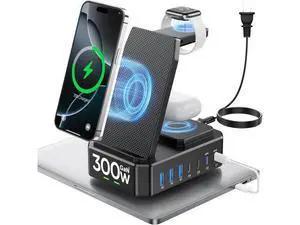 300W charging station for multi-device Apple, 10-in-1 wireless charger for iPhone, GaN III USB C 65W PD fast charging cradle base for MacBook, iWatch and Airpods (Apple only) 300W charging station for multi-device Apple, 10-in-1 wireless charger for iPhone, GaN III USB C 65W PD fast charging cradle base for MacBook, iWatch and Airpods (Apple only)