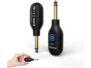 A12 Wireless Guitar Transmitter Receiver - 2.4GHz System, 24-bit 48KHz Audio, 100-Foot Range, No Latency, Rechargeable, Easy Pairing of Electric Guitar and Bass - Black A12 Wireless Guitar Transmitter Receiver - 2.4GHz System, 24-bit 48KHz Audio, 100-Foot Range, No Latency, Rechargeable, Easy Pairing of Electric Guitar and Bass - Black