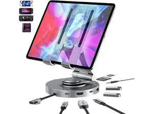USB C Hub for Ipad Pro Docking Station, 8-in-1 Swivel Folding Type-C Tablet Holder with 4k HDMI, USB C 3.0 Data Port, 2*USB A 3.0,100W PD Charging, 3.5mm Auxiliary for Ipad Pro/Phone 15/Galaxy Tab USB C Hub for Ipad Pro Docking Station, 8-in-1 Swivel Folding Type-C Tablet Holder with 4k HDMI, USB C 3.0 Data Port, 2*USB A 3.0,100W PD Charging, 3.5mm Auxiliary for Ipad Pro/Phone 15/Galaxy Tab