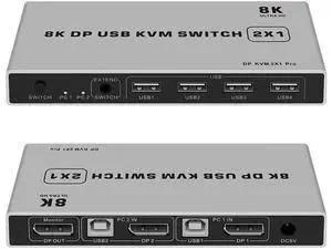 2 Port 8K DisplayPort USB KVM Switch, DP 1.4 KVM Switcher Support 8K@60Hz 4K@144Hz, Dual-Port DisplayPort KVM Sharing Keyboard Mouse for 2 PCs Laptops 2 Port 8K DisplayPort USB KVM Switch, DP 1.4 KVM Switcher Support 8K@60Hz 4K@144Hz, Dual-Port DisplayPort KVM Sharing Keyboard Mouse for 2 PCs Laptops