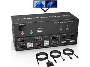 2 Port Dual Monitor HDMI KVM Switch 4K@60Hz, 2 Computers Extended Display KVM Switcher with Audio Mic Output & 3 USB Ports, for PC Monitor Keyboard Mouse Sharing 2 Port Dual Monitor HDMI KVM Switch 4K@60Hz, 2 Computers Extended Display KVM Switcher with Audio Mic Output & 3 USB Ports, for PC Monitor Keyboard Mouse Sharing
