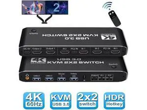 2x2 Dual Monitor HDMI USB 3.0 KVM Switch, 2 In 2 Out 4K@60Hz KVM Switcher, Mixed Display Mode, Share 2 Monitors Keyboard Mouse for 2 PC Laptop 2x2 Dual Monitor HDMI USB 3.0 KVM Switch, 2 In 2 Out 4K@60Hz KVM Switcher, Mixed Display Mode, Share 2 Monitors Keyboard Mouse for 2 PC Laptop