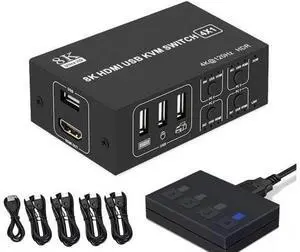 4x1 HDMI KVM Switch 4 Port, 8K@60Hz 4K@120Hz USB HDMI KVM Switch, 4 In 1 Out KVM Switcher One-Button Swapping, Share 4 Computers with One Monitor, Comes with 4 USB Cables & 1 Power Cable 4x1 HDMI KVM Switch 4 Port, 8K@60Hz 4K@120Hz USB HDMI KVM Switch, 4 In 1 Out KVM Switcher One-Button Swapping, Share 4 Computers with One Monitor, Comes with 4 USB Cables & 1 Power Cable