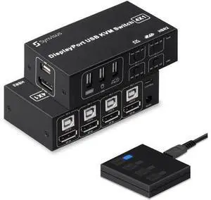 4 Port DisplayPort KVM Switch, 4K@60Hz 3D UHD 4 In 1 Out DP USB KVM Switcher, Share Keyboard Mouse Monitor USB 2.0 Devices for 4 PCs, Comes with 4 USB Cables 4 Port DisplayPort KVM Switch, 4K@60Hz 3D UHD 4 In 1 Out DP USB KVM Switcher, Share Keyboard Mouse Monitor USB 2.0 Devices for 4 PCs, Comes with 4 USB Cables