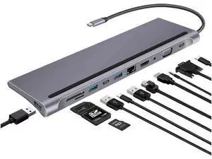 11 in 1 USB Type-C Hub Docking Station, 4K HDMI VGA Adapter with 87W PD Charging, Compatible with Samsung Dex, MacBook Pro, 2017/2018 iPad and Air Type C Devices 11 in 1 USB Type-C Hub Docking Station, 4K HDMI VGA Adapter with 87W PD Charging, Compatible with Samsung Dex, MacBook Pro, 2017/2018 iPad and Air Type C Devices