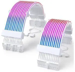 ARGB PSU Cable Extension Set, PVC Sleeved RGB LED Power Cords 16AWG 24Pin ATX & Triple 8Pin PCIE Full Kit for Gaming PC Modding ARGB PSU Cable Extension Set, PVC Sleeved RGB LED Power Cords 16AWG 24Pin ATX & Triple 8Pin PCIE Full Kit for Gaming PC Modding