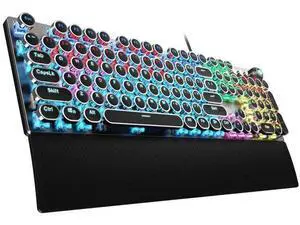 F2088 Wired Typewriter Style Mechanical Keyboard, Blue Switch Rainbow LED Backlit Keyboard with Removable Wrist Rest Media Control Knob Retro Punk Round Keycaps USB Gaming Keyboard F2088 Wired Typewriter Style Mechanical Keyboard, Blue Switch Rainbow LED Backlit Keyboard with Removable Wrist Rest Media Control Knob Retro Punk Round Keycaps USB Gaming Keyboard