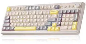 S99 Tri-Mode Wireless Gaming Keyboard, Full Size Ergonomic Keyboard with Media Knob, Programmable Backlit Creamy Sound Keyboard Grey Yellow for PC Gamers S99 Tri-Mode Wireless Gaming Keyboard, Full Size Ergonomic Keyboard with Media Knob, Programmable Backlit Creamy Sound Keyboard Grey Yellow for PC Gamers