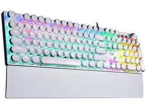 F2088 Retro Typewriter Mechanical Keyboard, White Wired Gaming Keyboard with Blue Switch, Rainbow Backlit, Round Keycaps, Media Control Knob & Detachable Wrist Rest F2088 Retro Typewriter Mechanical Keyboard, White Wired Gaming Keyboard with Blue Switch, Rainbow Backlit, Round Keycaps, Media Control Knob & Detachable Wrist Rest