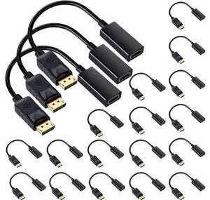 20-Pack DisplayPort (DP) to HDMI Adapter, Uni-Directional DP to HDMI Male to Female Converter, 4K Video Output for Desktop, Laptop, Projector, Monitor, TV 20-Pack DisplayPort (DP) to HDMI Adapter, Uni-Directional DP to HDMI Male to Female Converter, 4K Video Output for Desktop, Laptop, Projector, Monitor, TV