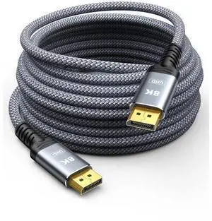 50FT Grey Braided Fiber Optic DisplayPort 1.4 Cable 32.4Gbps 8K@60Hz 4K@144Hz 2K@240Hz HDR FreeSync G-Sync High Speed Gaming Monitor DP Cable 50FT Grey Braided Fiber Optic DisplayPort 1.4 Cable 32.4Gbps 8K@60Hz 4K@144Hz 2K@240Hz HDR FreeSync G-Sync High Speed Gaming Monitor DP Cable