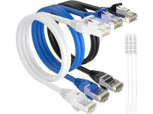 Cat 6 Ethernet Cable 100 Ft 3 Pack, High Speed Patch Cable, Flexible RJ45 LAN Network Cord, Faster Than Cat5e/Cat5, with 15 Cable Ties for Management - Black White Blue 100FT Cat 6 Ethernet Cable 100 Ft 3 Pack, High Speed Patch Cable, Flexible RJ45 LAN Network Cord, Faster Than Cat5e/Cat5, with 15 Cable Ties for Management - Black White Blue 100FT