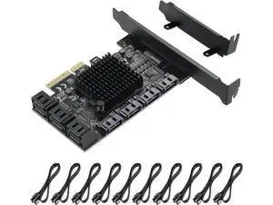 10 Port PCIe 4X SATA 3.0 Expansion Card, 6Gbps PCI-E to SATA Controller with ASM1166+JMB575 Chips, Low Profile Bracket and 10 SATA Cables for Desktop Server Storage 10 Port PCIe 4X SATA 3.0 Expansion Card, 6Gbps PCI-E to SATA Controller with ASM1166+JMB575 Chips, Low Profile Bracket and 10 SATA Cables for Desktop Server Storage