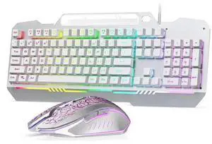 T102 104 Keys Wired Gaming Keyboard and Mouse Combo, Full Size Mechanical Feel RGB Backlit Keyboard Set White for PC Laptop Office Gaming T102 104 Keys Wired Gaming Keyboard and Mouse Combo, Full Size Mechanical Feel RGB Backlit Keyboard Set White for PC Laptop Office Gaming
