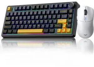 75% Wireless Mechanical Keyboard Mouse Combo, Gasket Hot Swappable Custom Keyboard + SC580 White Wireless Gaming Mouse Desktop Set 75% Wireless Mechanical Keyboard Mouse Combo, Gasket Hot Swappable Custom Keyboard + SC580 White Wireless Gaming Mouse Desktop Set