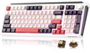 K98 Tri-Mode Wireless Mechanical Keyboard, Gasket Mount Hot Swappable Gaming Keyboard with Cocoa-V2 Switch, RGB Backlit Custom Keyboard Compatible with Windows Mac, White Red Colorway K98 Tri-Mode Wireless Mechanical Keyboard, Gasket Mount Hot Swappable Gaming Keyboard with Cocoa-V2 Switch, RGB Backlit Custom Keyboard Compatible with Windows Mac, White Red Colorway