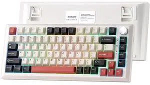 Y75 75% Tri-Mode Wireless Mechanical Keyboard with Knob, Hot Swappable RGB Gaming Keyboard, PBT Keycaps, 2.4G Bluetooth 5.0 USB-C Keyboard White Red with Milk Switch Y75 75% Tri-Mode Wireless Mechanical Keyboard with Knob, Hot Swappable RGB Gaming Keyboard, PBT Keycaps, 2.4G Bluetooth 5.0 USB-C Keyboard White Red with Milk Switch