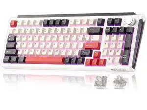 K98 Tri-Mode Wireless Mechanical Keyboard, Gasket Mount Hot Swappable Gaming Keyboard with Milk-V2 Switch, RGB Backlit Custom Keyboard Compatible with Windows Mac, White and Red K98 Tri-Mode Wireless Mechanical Keyboard, Gasket Mount Hot Swappable Gaming Keyboard with Milk-V2 Switch, RGB Backlit Custom Keyboard Compatible with Windows Mac, White and Red