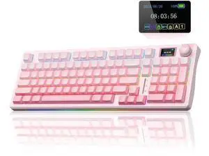 S98 Pro Tri-Mode Wireless Mechanical Keyboard with Screen & Knob, Pink Hot Swappable Gaming Keyboard, Pre-lubed Linear Switch, Side Printed PBT Keycaps, RGB Backlit Creamy Sound Keyboard S98 Pro Tri-Mode Wireless Mechanical Keyboard with Screen & Knob, Pink Hot Swappable Gaming Keyboard, Pre-lubed Linear Switch, Side Printed PBT Keycaps, RGB Backlit Creamy Sound Keyboard