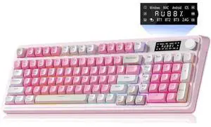 S99Pro Tri-Mode Wireless Gaming Keyboard, Bluetooth 2.4G Wired Keyboard With Numpad, RGB Backlit Media Knob Programmable Creamy Typing Keyboard Pink For PC Gamers S99Pro Tri-Mode Wireless Gaming Keyboard, Bluetooth 2.4G Wired Keyboard With Numpad, RGB Backlit Media Knob Programmable Creamy Typing Keyboard Pink For PC Gamers