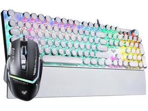 Wired Mechanical Keyboard and Mouse Combo, F2088 White Typewriter Style Keyboard with Blue Switches + S12PRO RGB Black Gaming Mouse Set for PC Gaming Office Wired Mechanical Keyboard and Mouse Combo, F2088 White Typewriter Style Keyboard with Blue Switches + S12PRO RGB Black Gaming Mouse Set for PC Gaming Office