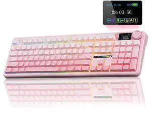 F108 PRO Full Size Tri-Mode Wireless Mechanical Keyboard with Screen & Knob, 8000mAh Battery Hot Swappable Pink Keyboard Pre-lubed Switch Side Printed PBT Keycaps RGB Backlit F108 PRO Full Size Tri-Mode Wireless Mechanical Keyboard with Screen & Knob, 8000mAh Battery Hot Swappable Pink Keyboard Pre-lubed Switch Side Printed PBT Keycaps RGB Backlit
