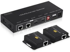 1x2 HDMI Extender Splitter, 1080P@60Hz 1 in 2 Out HDMI Over Cat5e/Cat6 Cable Up to 165ft/50m, Dual Local HDMI Loop-Out, POC Power Supply, EDID & 3D Support for Fire Stick TV Box 1x2 HDMI Extender Splitter, 1080P@60Hz 1 in 2 Out HDMI Over Cat5e/Cat6 Cable Up to 165ft/50m, Dual Local HDMI Loop-Out, POC Power Supply, EDID & 3D Support for Fire Stick TV Box