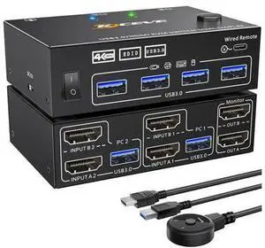 Dual Monitor KVM Switch 2 Port 4K@60Hz 2K@144Hz Simulation EDID,HDMI USB 3.0 Switch Extended Display 2 Monitors 2 Computers with HDMI and USB 3.0 Cables Wired Controller Dual Monitor KVM Switch 2 Port 4K@60Hz 2K@144Hz Simulation EDID,HDMI USB 3.0 Switch Extended Display 2 Monitors 2 Computers with HDMI and USB 3.0 Cables Wired Controller