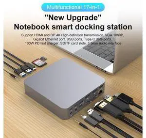 17-in-1 Triple Display Docking Station, USB C Hub USB C Adapter with Dual DP and one HDMI 4K,VGA 1080P, Ethernet, USB 3.0,USB 2.0,100W PD,SD/TF Cards Reader,Mic/Audio for Mac/Windows 17-in-1 Triple Display Docking Station, USB C Hub USB C Adapter with Dual DP and one HDMI 4K,VGA 1080P, Ethernet, USB 3.0,USB 2.0,100W PD,SD/TF Cards Reader,Mic/Audio for Mac/Windows