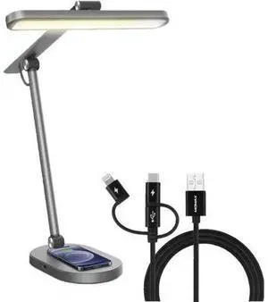 MOMAX LED Desk Lamp with 15W Wireless Charger with 3 in 1 Multiple Charger Cable, 1000 Lumens, 10W USB Charging, Foldable & Rotatable, Eye-Caring Desk Light for Home Office, Reading, Studying (Grey) MOMAX LED Desk Lamp with 15W Wireless Charger with 3 in 1 Multiple Charger Cable, 1000 Lumens, 10W USB Charging, Foldable & Rotatable, Eye-Caring Desk Light for Home Office, Reading, Studying (Grey)