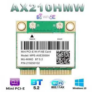 Wifi 6E 5374Mbps Bluetooth 5.2 MPE-AXE3000H(AX210HMW) For Intel AX210 Wireless Mini PCI-E Wifi Card 2.4G/5G/6G 802.11ax/ac MU-MIMO Network Adapter Than AX200 For Windows 10*64bit Wifi 6E 5374Mbps Bluetooth 5.2 MPE-AXE3000H(AX210HMW) For Intel AX210 Wireless Mini PCI-E Wifi Card 2.4G/5G/6G 802.11ax/ac MU-MIMO Network Adapter Than AX200 For Windows 10*64bit
