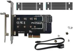 Dual M.2 PCIE Adapter for SATA or PCIE NVMe SSD, M.2 SSD NVME (m Key) and SATA (b Key) 2280 2260 2242 2230 to PCI-e 3.0 x 4 Host Controller Expansion Card (MBkeyWithSink) Dual M.2 PCIE Adapter for SATA or PCIE NVMe SSD, M.2 SSD NVME (m Key) and SATA (b Key) 2280 2260 2242 2230 to PCI-e 3.0 x 4 Host Controller Expansion Card (MBkeyWithSink)