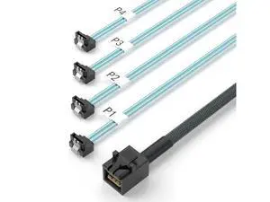 MiniSAS HD SFF-8643 Breakout to 4xSATA Cable, for Server JBOD/Storage Tray & SAS RAID Controller Compatibility, SATA Right Angle, 1m(3.3ft) MiniSAS HD SFF-8643 Breakout to 4xSATA Cable, for Server JBOD/Storage Tray & SAS RAID Controller Compatibility, SATA Right Angle, 1m(3.3ft)