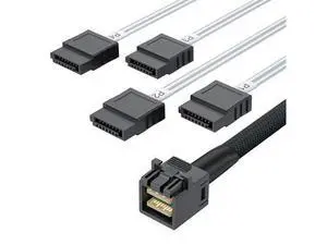 MiniSAS HD SFF-8643 Breakout to 4xSATA Cable, for Server JBOD/Storage Tray & SAS RAID Controller Compatibility, 0.5m(1.6ft) MiniSAS HD SFF-8643 Breakout to 4xSATA Cable, for Server JBOD/Storage Tray & SAS RAID Controller Compatibility, 0.5m(1.6ft)