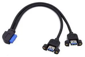 2 Ports USB 3.0 Female to Motherboard 20Pin Male Cable for Front Panel Screw Mount Type 30cm 90 Degree Left Angled 2 Ports USB 3.0 Female to Motherboard 20Pin Male Cable for Front Panel Screw Mount Type 30cm 90 Degree Left Angled