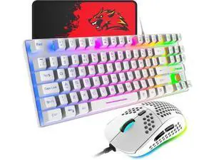 Gaming Keyboard and Mouse Combo,88 Keys Compact Rainbow Backlit Mechanical Feel Keyboard, RGB Backlit 6400 DPI Lightweight Gaming Mouse with Honeycomb Shell for Windows PC Gamers (White) Gaming Keyboard and Mouse Combo,88 Keys Compact Rainbow Backlit Mechanical Feel Keyboard, RGB Backlit 6400 DPI Lightweight Gaming Mouse with Honeycomb Shell for Windows PC Gamers (White)