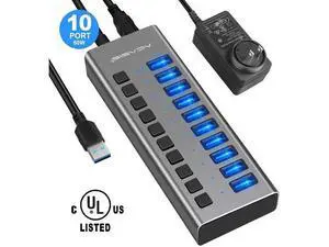 Powered USB Hub - 10 Ports 48W USB 3.0 Data Hub - with Individual On/Off Switches and 12V/4A Power Adapter USB Hub 3.0 Splitter for Laptop, PC, Computer, Mobile HDD, Flash Drive and More Powered USB Hub - 10 Ports 48W USB 3.0 Data Hub - with Individual On/Off Switches and 12V/4A Power Adapter USB Hub 3.0 Splitter for Laptop, PC, Computer, Mobile HDD, Flash Drive and More