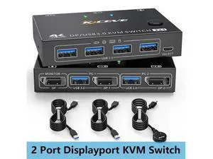 2 Port Displayport KVM Switch, USB 3.0 DP KVM Switch 2 in 1 Out 3440x1440@144Hz,3840x2160@60Hz for 2 Computers Share 1 Monitor and 4 USB 3.0 Devices with 2 USB 3.0 Cables and Wired Controller 2 Port Displayport KVM Switch, USB 3.0 DP KVM Switch 2 in 1 Out 3440x1440@144Hz,3840x2160@60Hz for 2 Computers Share 1 Monitor and 4 USB 3.0 Devices with 2 USB 3.0 Cables and Wired Controller