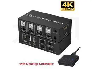 AUTYUE HDMI KVM Switch 4 in 1 Out 4K@60Hz, 4 Port HDMI KVM Switch for 4 Computers Share 1 Monitor Keyboard Mouse Hard Drives Printer, with 3 USB Ports, Included 4 USB-A Cables and Desktop Controller AUTYUE HDMI KVM Switch 4 in 1 Out 4K@60Hz, 4 Port HDMI KVM Switch for 4 Computers Share 1 Monitor Keyboard Mouse Hard Drives Printer, with 3 USB Ports, Included 4 USB-A Cables and Desktop Controller