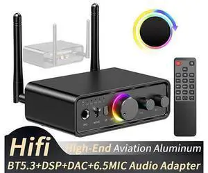 Hitoor RGB Bluetooth 5.3 Audio Transmitter Receiver for Home Stereo TV, HiFi Wireless Bluetooth Low Latency Audio Adapter, Support DAC/AUX/RCA/USB/Coaxial/Optical/6.5MM Microphone Karaoke Hifi DSP Hitoor RGB Bluetooth 5.3 Audio Transmitter Receiver for Home Stereo TV, HiFi Wireless Bluetooth Low Latency Audio Adapter, Support DAC/AUX/RCA/USB/Coaxial/Optical/6.5MM Microphone Karaoke Hifi DSP