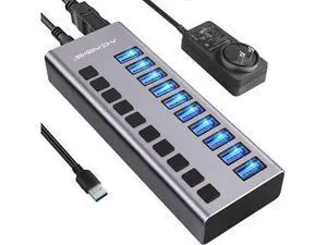 Powered USB Hub - 10 Ports 48W USB 3.0 Data Hub - with Individual On/Off Switches and 12V/4A Power Adapter USB Hub 3.0 Splitter for Laptop, PC, Computer, Mobile HDD, Flash Drive and More Powered USB Hub - 10 Ports 48W USB 3.0 Data Hub - with Individual On/Off Switches and 12V/4A Power Adapter USB Hub 3.0 Splitter for Laptop, PC, Computer, Mobile HDD, Flash Drive and More