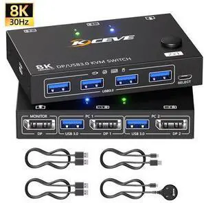 AUTYUE KVM Switch Displayport 2 Port 8K@30Hz, 2 in 1 Out Displayport KVM Switches for 2 Computers Share 1 Monitor and 4 USB 3.0 Ports, Wired Remote and 2 USB Cables Included AUTYUE KVM Switch Displayport 2 Port 8K@30Hz, 2 in 1 Out Displayport KVM Switches for 2 Computers Share 1 Monitor and 4 USB 3.0 Ports, Wired Remote and 2 USB Cables Included