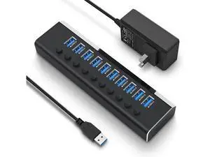 AUTYUE Powered USB Hub, Aluminum 10 Ports USB 3.0 Data Hub with 36W (12V/3A) Power Adapter and Individual On/Off Switches USB Splitter, Powered Hub USB 3.0 AUTYUE Powered USB Hub, Aluminum 10 Ports USB 3.0 Data Hub with 36W (12V/3A) Power Adapter and Individual On/Off Switches USB Splitter, Powered Hub USB 3.0