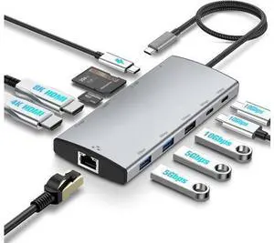 AUTYUE USB C Docking Station Dual Monitor, 11-in-1 USB C Hub Multiport Type C Adapter with 2 HDMI 4K/8K, 3 USB 3.2 Ports 10Gbps(2C+1A), 2 USB 3.0 Ports, 100W PD, Gigabit Ethernet, SD/TF Card Reader AUTYUE USB C Docking Station Dual Monitor, 11-in-1 USB C Hub Multiport Type C Adapter with 2 HDMI 4K/8K, 3 USB 3.2 Ports 10Gbps(2C+1A), 2 USB 3.0 Ports, 100W PD, Gigabit Ethernet, SD/TF Card Reader