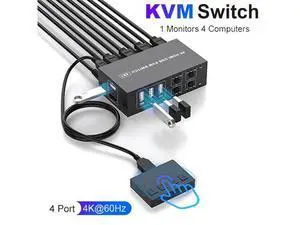 Hitoor USB HDMI KVM Switch 4K@60Hz for 4 Computers Share 1 Monitor, 4 in 1 Out HDMI KVM Switch 4 Port with 4 USB 2.0 Ports Share Keyboard Mouse, with EDID Adaptive,Support Button Switch, Plug and Play Hitoor USB HDMI KVM Switch 4K@60Hz for 4 Computers Share 1 Monitor, 4 in 1 Out HDMI KVM Switch 4 Port with 4 USB 2.0 Ports Share Keyboard Mouse, with EDID Adaptive,Support Button Switch, Plug and Play